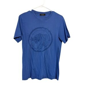 Stefano Ricci Mens Blue Embroidered Tiger Graphic T-Shirt Made in Italy Luxury